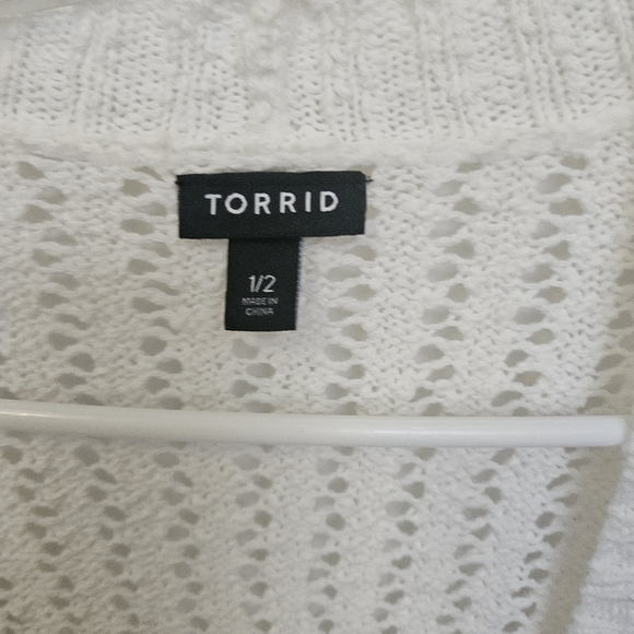 Torrid Women's Open Knit Crochet Cardigan White Sweater Top SZ Plus 1/2X Stretch - Picture 3 of 14
